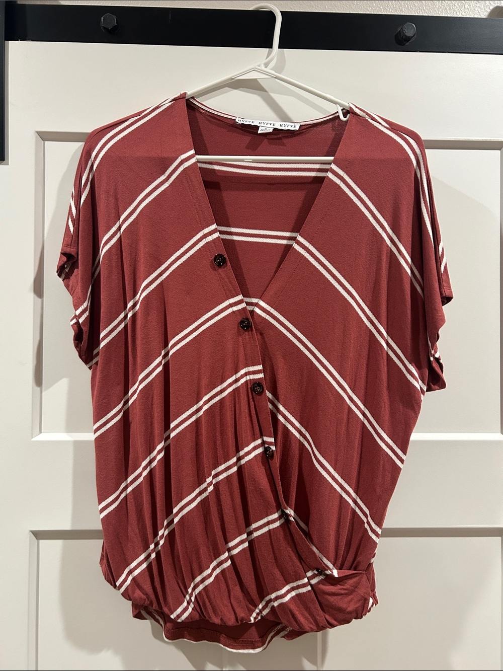 HYFVE Rust Red and White Striped Button Front Blouse